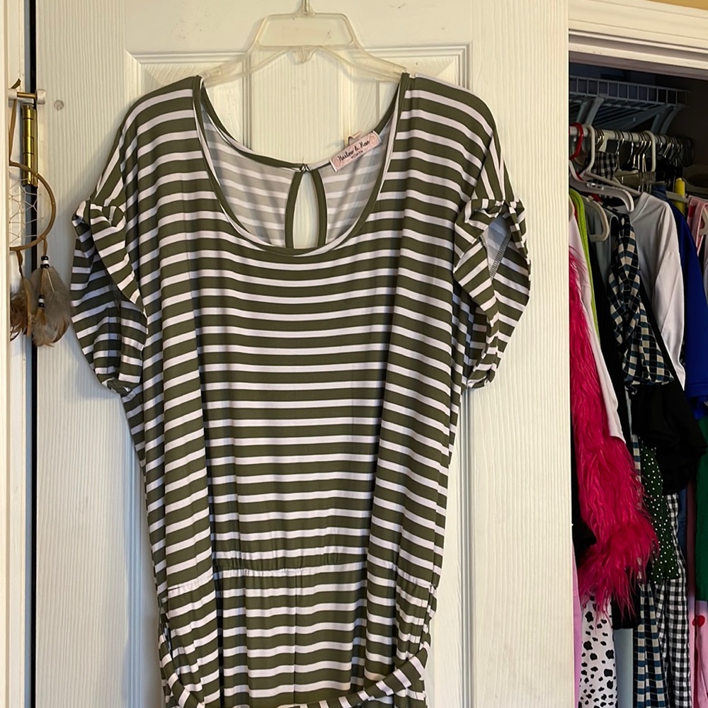Olive and white striped jumpsuit
